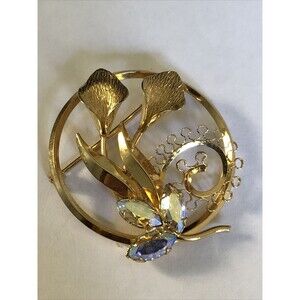 Vintage Rare Star Art 1/20 12kt Gf Aurora Borealis Rhinestones Flower Brooch